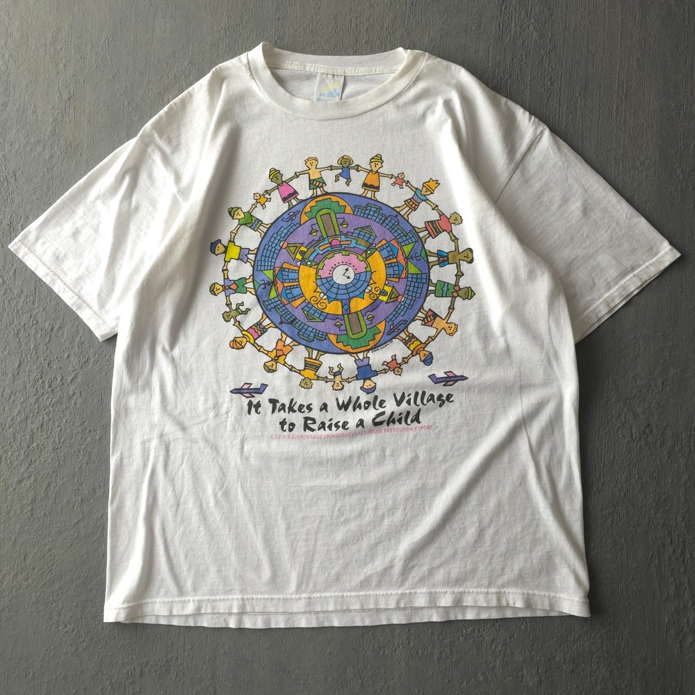 Vintage 90s Jerzees White T-shirt XL It Takes a Whole Village to Raise a Child